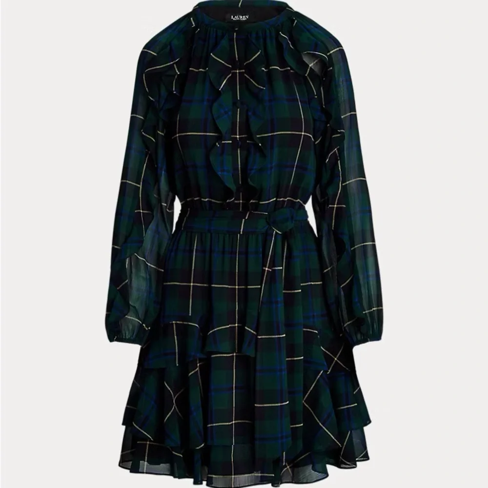 Ralph Lauren Dark Green Plaid Long Sleeve Georgette dress NWT - Picture 4 of 9